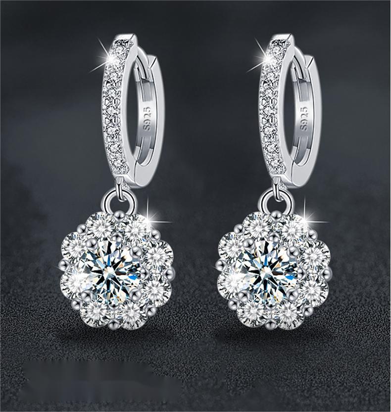 925 Sterling Silver Sunflower Moissanite Earrings - Classic 4-Prong Setting, Dazzling 3EX Cut, Rhodium Plated, Hypoallergenic, Gift for Her