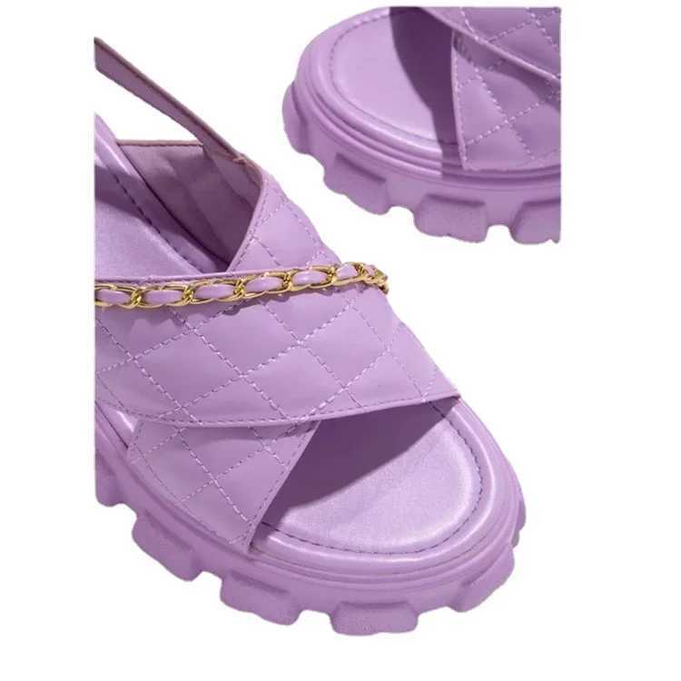 Womens shoes short and chubby platform open toe sandals for spring and autumn casual beach slider designer slider chain flip cover M250506