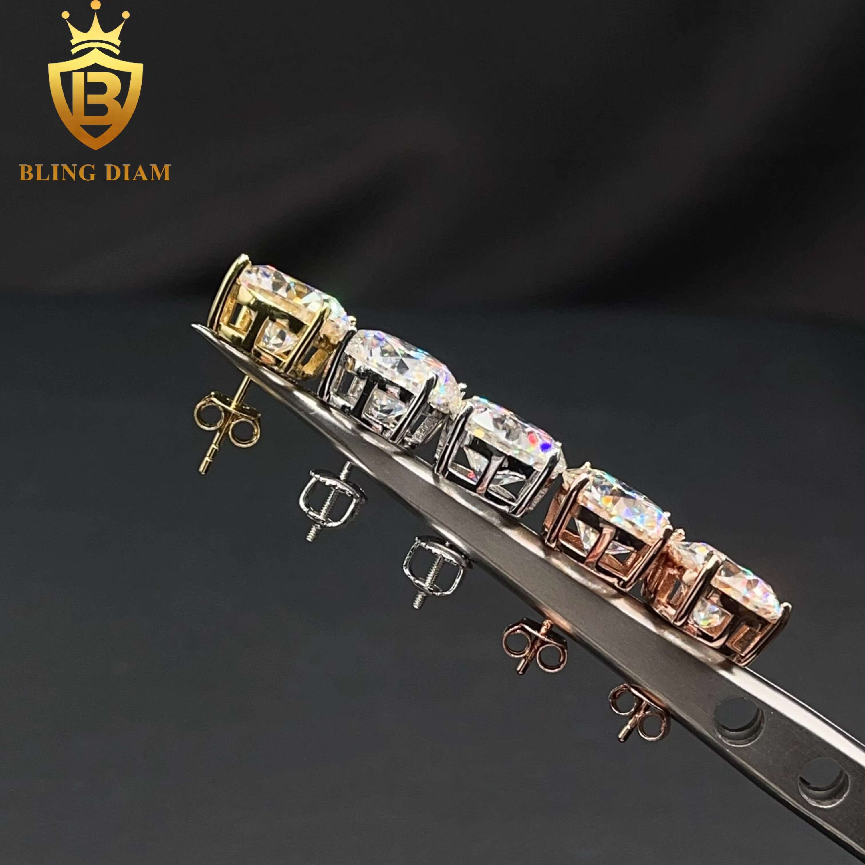 10mm 11mm Fine Jewelry Iced Out 925 Sterling Silver VVS Moissanite Diamond Screw Back Stud Earrings