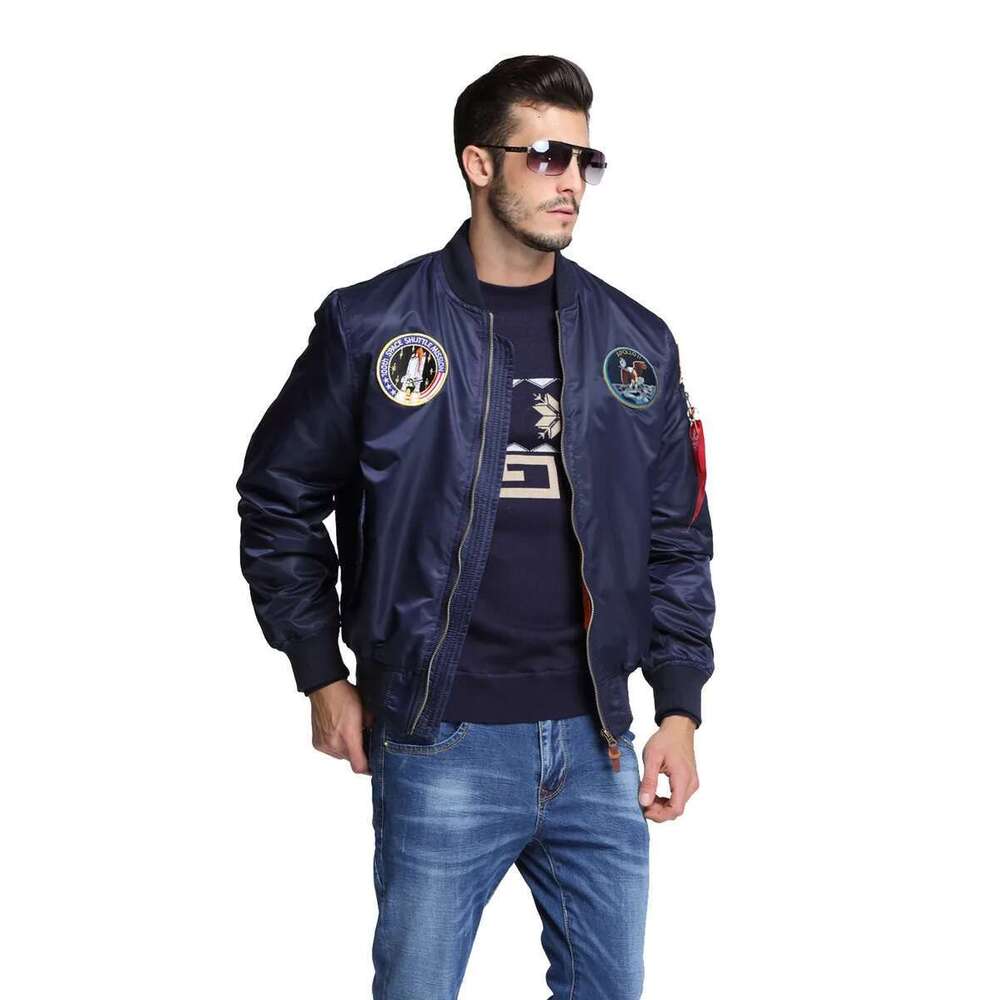 2023 New Autumn Apollo 100Th SPACE SHUTTLE MISSION Thin Ma1 Bomber Hiphop US Air Force Pilot Flight College Jacket For Men