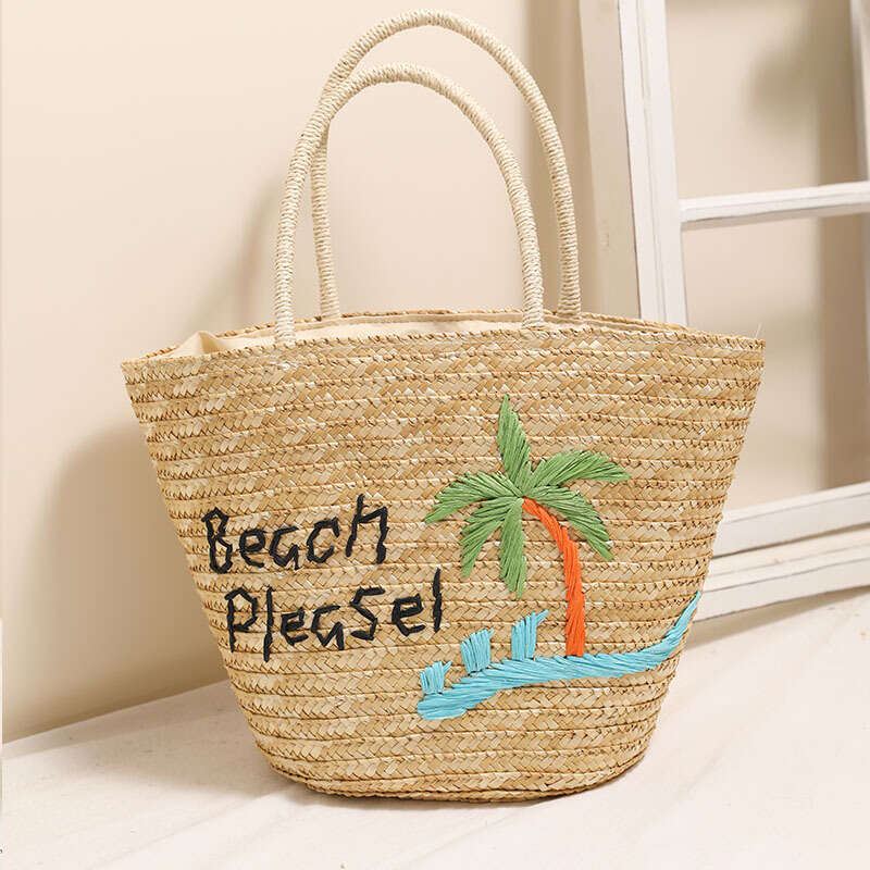 Summer Woven Bag Beach Bag Coconut Embroidered Single Shoulder Straw New Letter Handheld Holiday Style Beach Large Capacity Vine Woven Bag KQ KQ