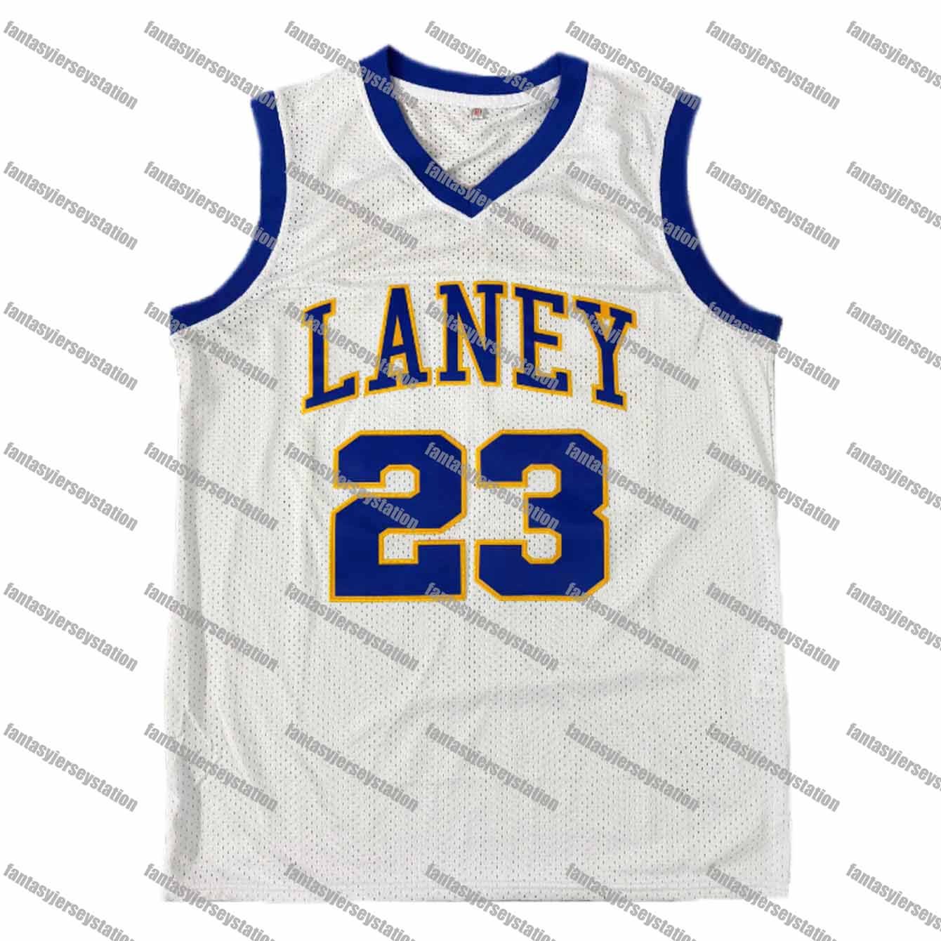 IN STOCK Mens White 23 Laney Basketball Jersey, Polyester Knit Fabric, Crew Neck, Loose Fit, Breathable Stretch,Stitched Casual Sports Shirt for Train