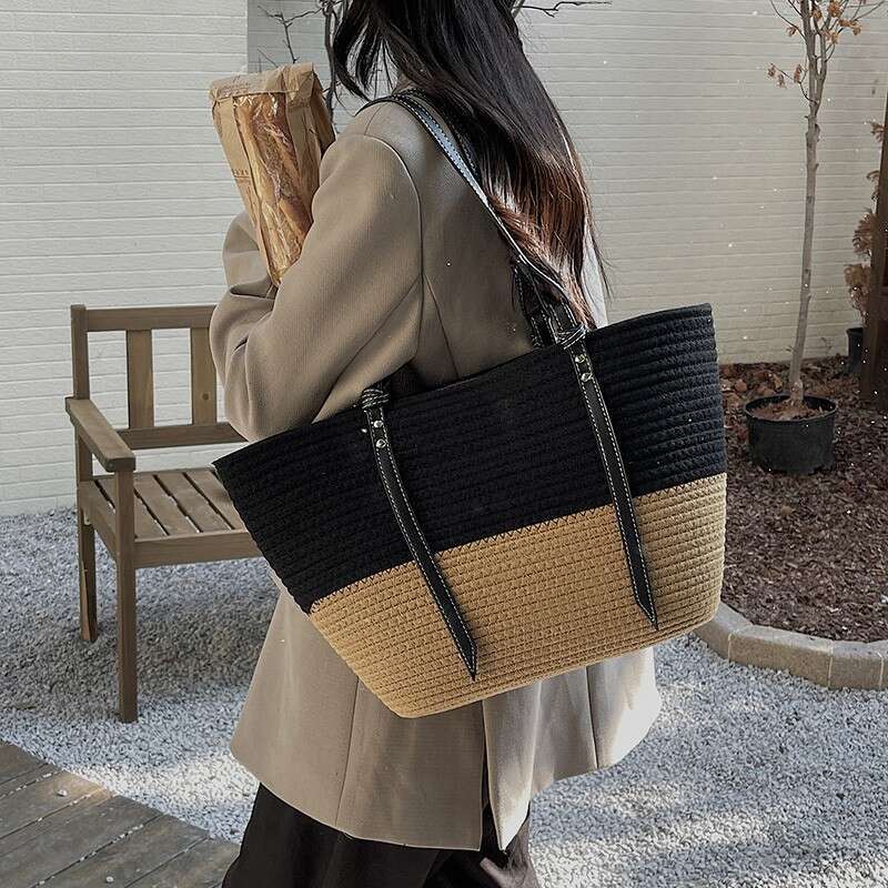 Summer Woven Bag Beach Bag Large Capacity Cotton Thread New French Hand Held Straw Woven Bag Versatile Commuting Tote Women S Bag KQ KQ