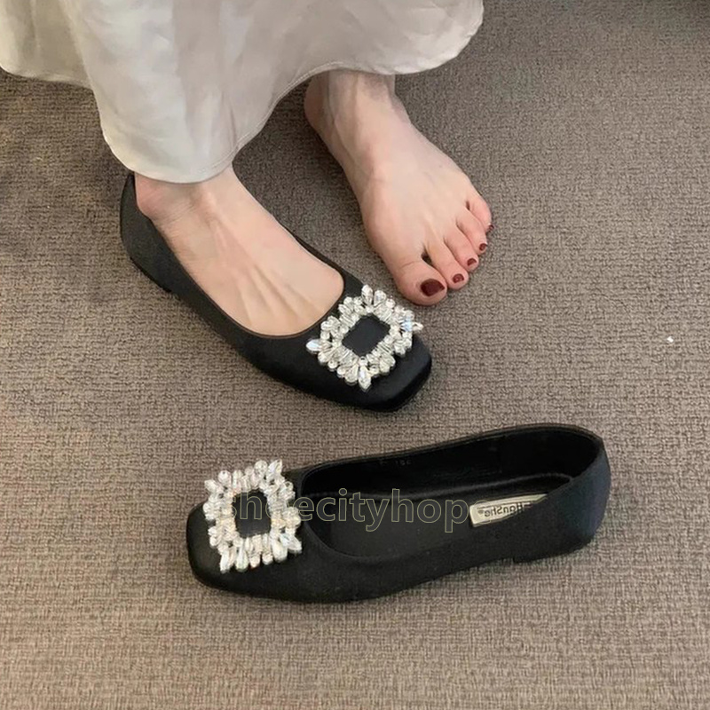 designer sandals women flat heels sandal rhinestone glitter shallow mouth sandale womens commuter wedding party satin face elegant single shoes