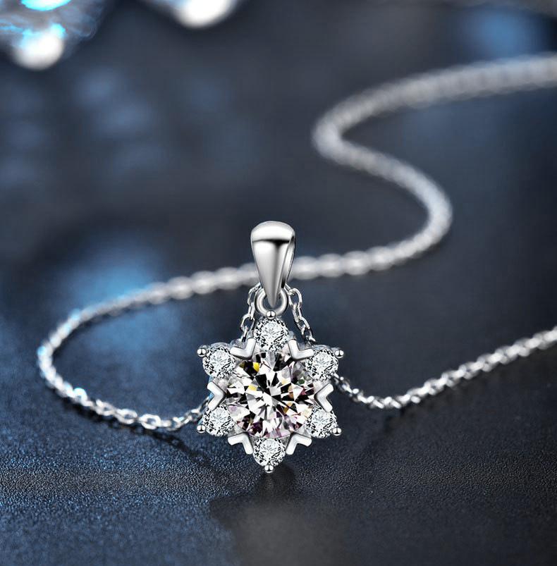Snowflake Moissanite Pendant Necklace - 925 Sterling Silver, Hypoallergenic, Elegant Gift for Her
