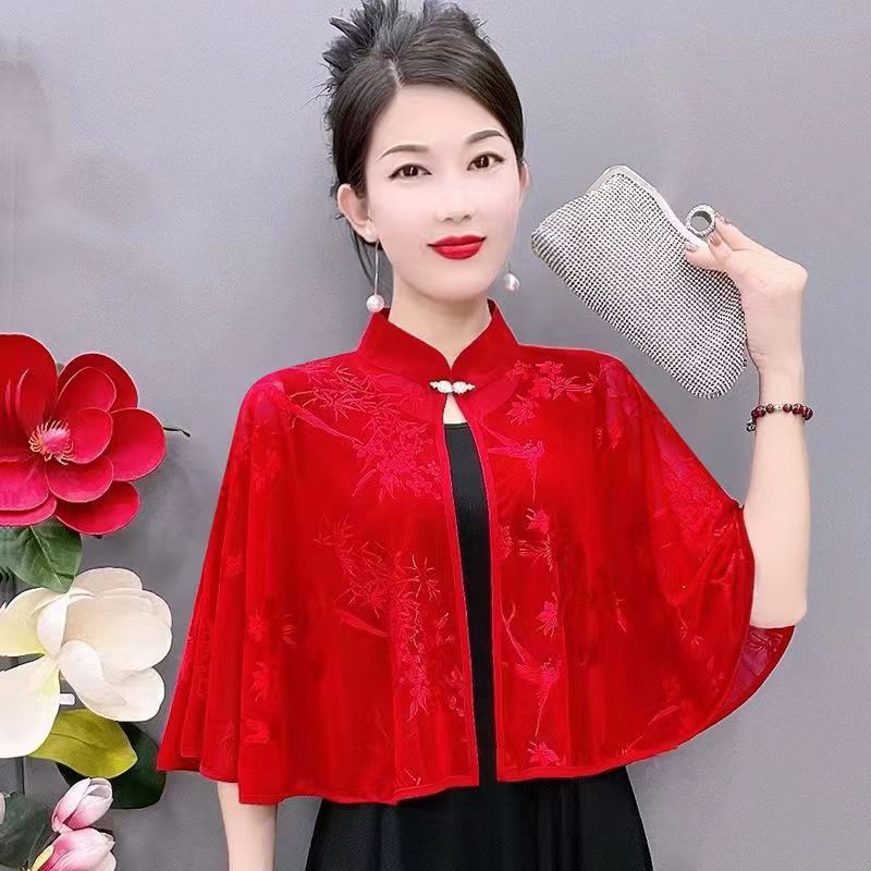 K630 Summer new hollow cheongsam shawl women's outer wear Western-style all-match skirt suspender skirt outer wear sun protection stand collar ca