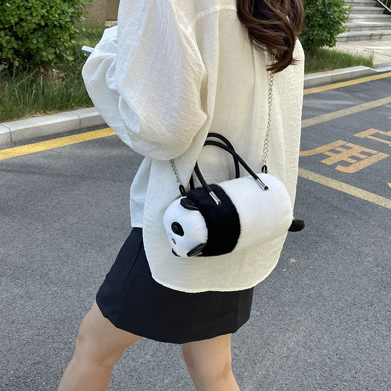 panda plush crossbody bag new cute plush panda bucket bag large capacity panda shoulder bucket bag 666