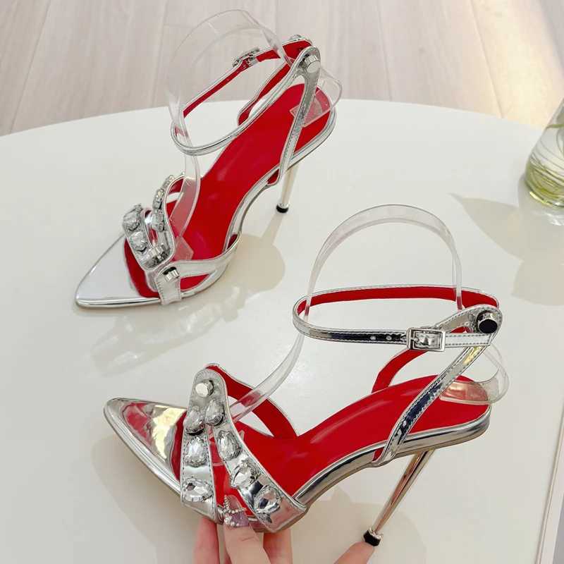 Eilyken Summer sexy open toed crystal womens sandals with buckle strap peeling thin high heels Zapatos unprinted shoes M250506