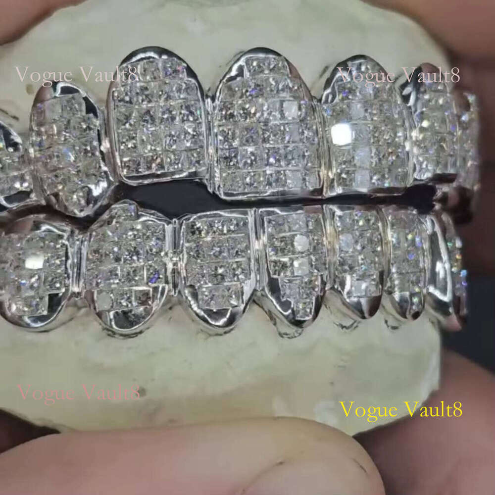 Sterling Sier Custom Made Iced Out Buss Down Invisible Setting Lab Grown Grillz Dia Teeth