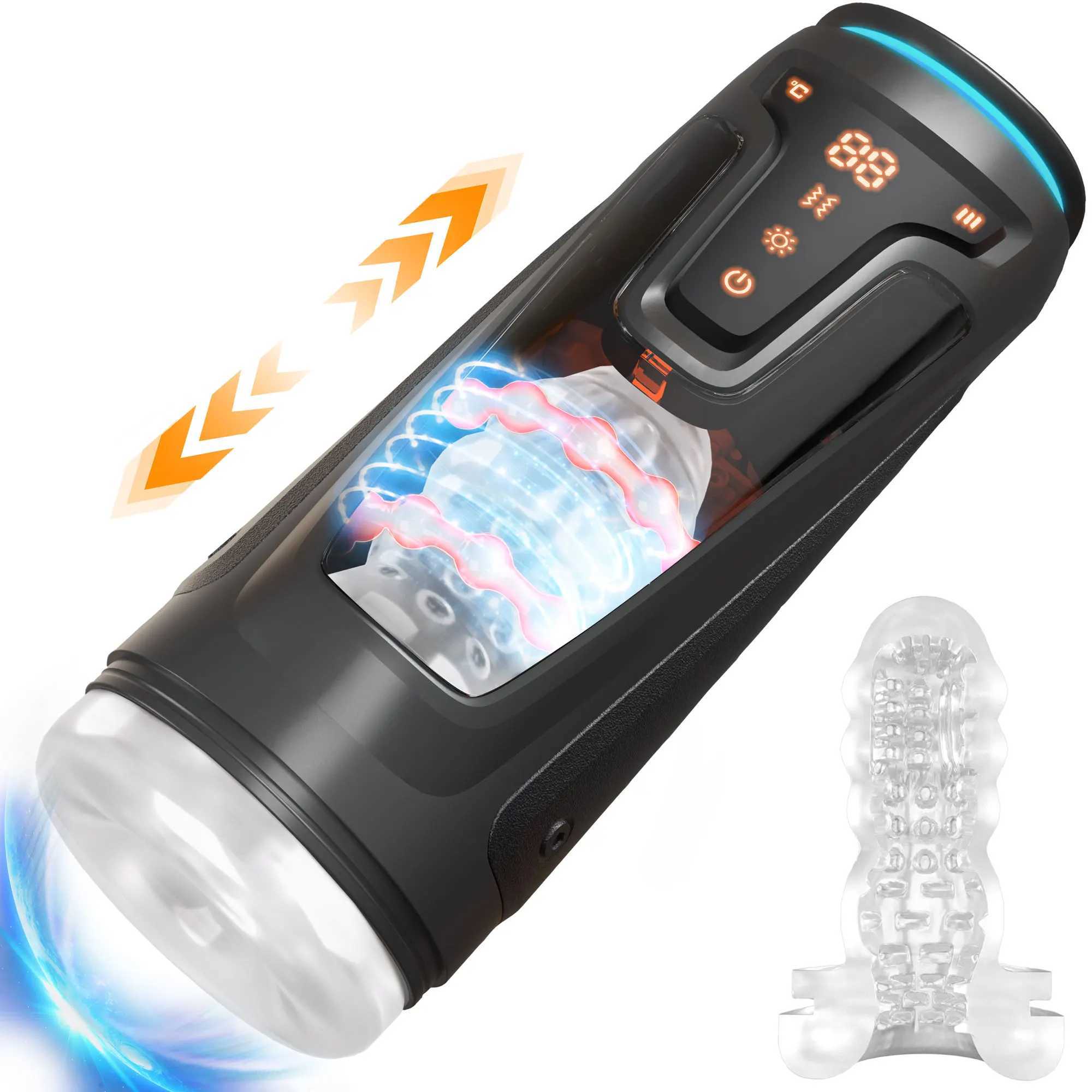 SENSIVO LED Automatic Male Masturbator Goods 19 Modes Thrusting Heating Blowjob Sucking Machine Vaginette Men Sex Toys Adult 18 W250506