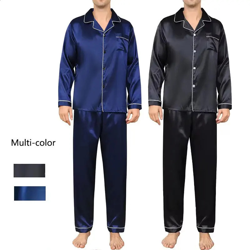 Mens Sleepwear Set Silk Satin Long Sleeve Fashion Soft Home Large Size Spring y250427