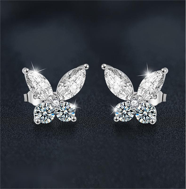 925 Sterling Silver Butterfly Stud Earrings with Moissanite Stones for Women, Lightweight Hypoallergenic Jewelry Gift