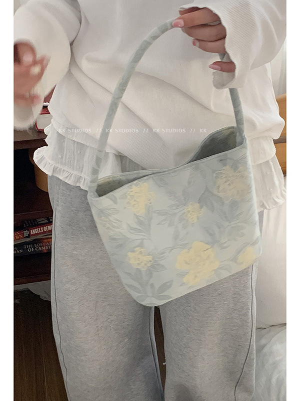 New Chinese-style flower hand-held canvas bag for Women, 2025 New Fashion underarm bag, single-shoulder grandma bag, one piece for distribution