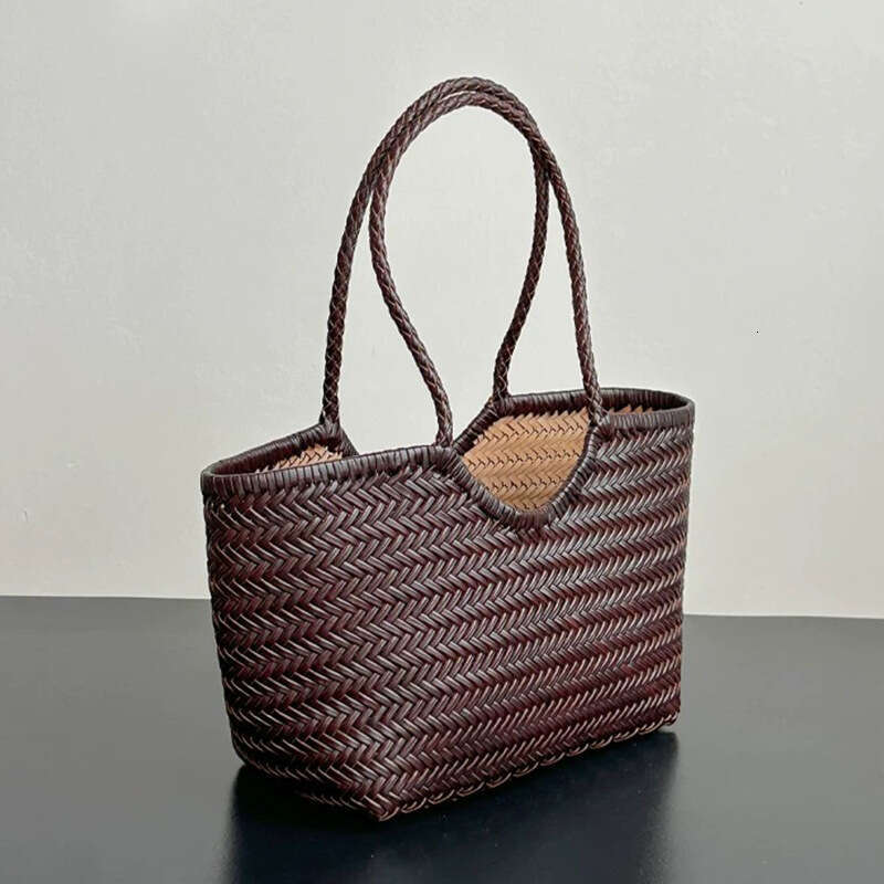 Summer Woven Bag Beach Bag Handmade Cowhide Woven Tote Bag New Genuine Leather Vegetable Basket Large Capacity Vacation Style Shoulder Bag Women S Sum