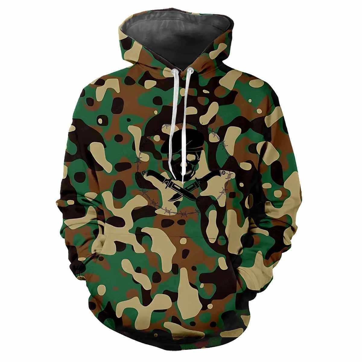 Trendy mens hoodie printed camouflage digital print casual long sve hood thick fabric tops w250506