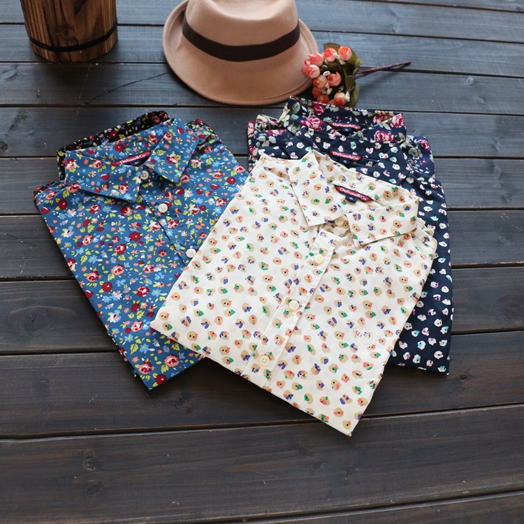 New Floral Long Sleeve Vintage Blouse Cherry Turn Down Collar Shirt Blusas Feminino Ladies Blouses Womens Tops Fashion