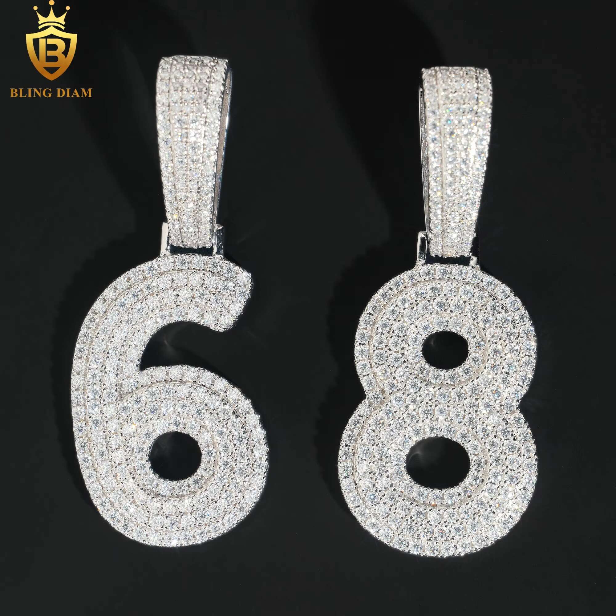 Iced Out Diamond Vvs Moissanite Custom Number Pendant 925 Sterling Silver Hiphop Rapper Jewelry Men