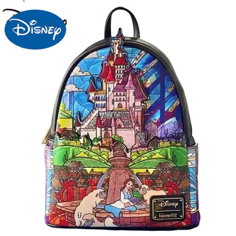 Disney Loungefly Disney Bags Beauty And The Beast Library Castle Scene Mini Backpacks Cartoon Double Shoulder Women Portable BackpackXJ250506