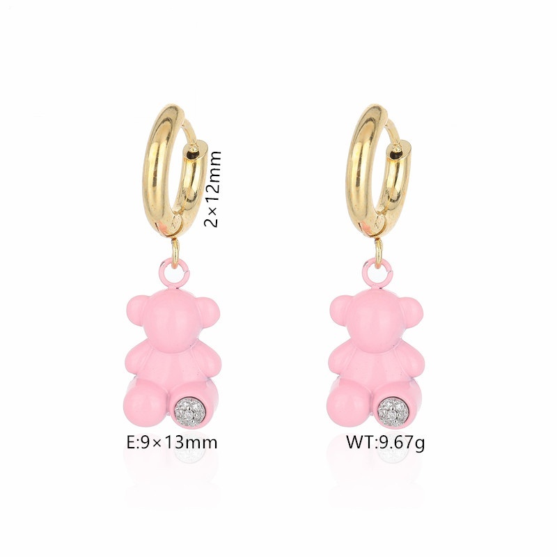 Fashion Women Girls Men Bear Gold Circle Stainless Steel White Pink Black Blue Oil Letter Animal Span Hoop Earrings Jewelry