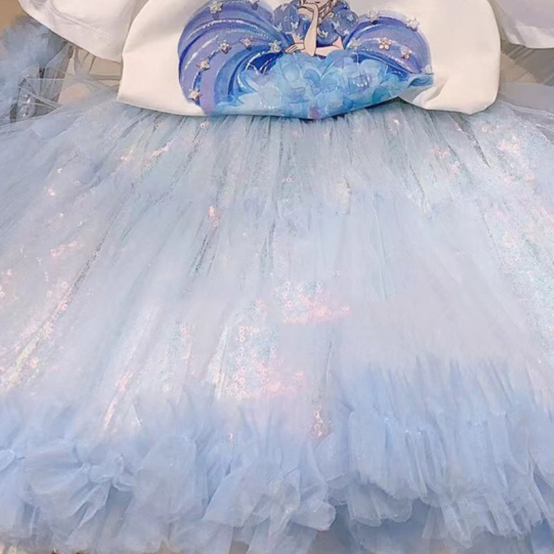 DISNEY Elsa princess kids designer clothes Girls summer outfit children's short-sleeved t-shirt two-piece set baby half-skirt.