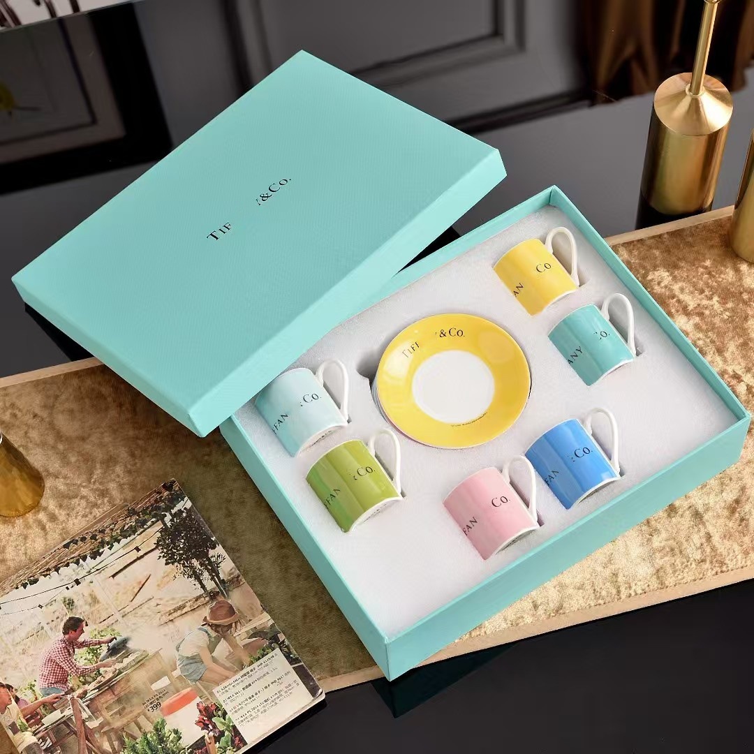 Ceramic Coffee Set Including 6 Cups Bone China Material Multicolour Milk Glass Kitchen Tableware Wedding Gifts Box Packaging New