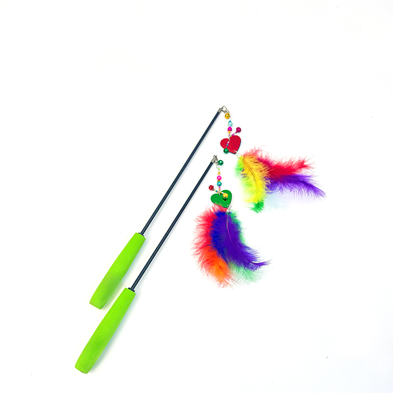 Scalable three section long pole fishing style cat toy wholesale