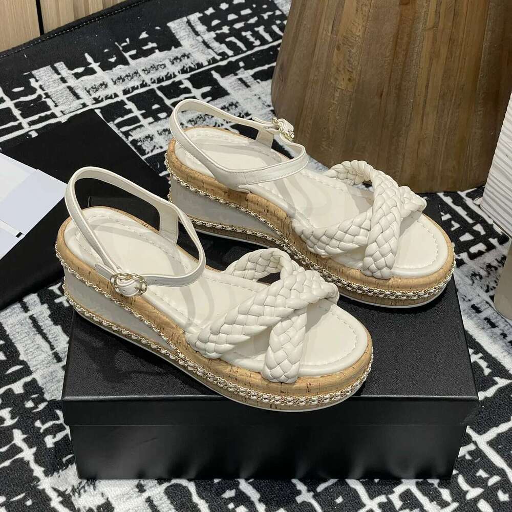 luxury Spring Summer Casual High Heels Solid Color Round Toe Shoes For Women Ankle Buckle Genuien Leather Sandals Size 35-41 New