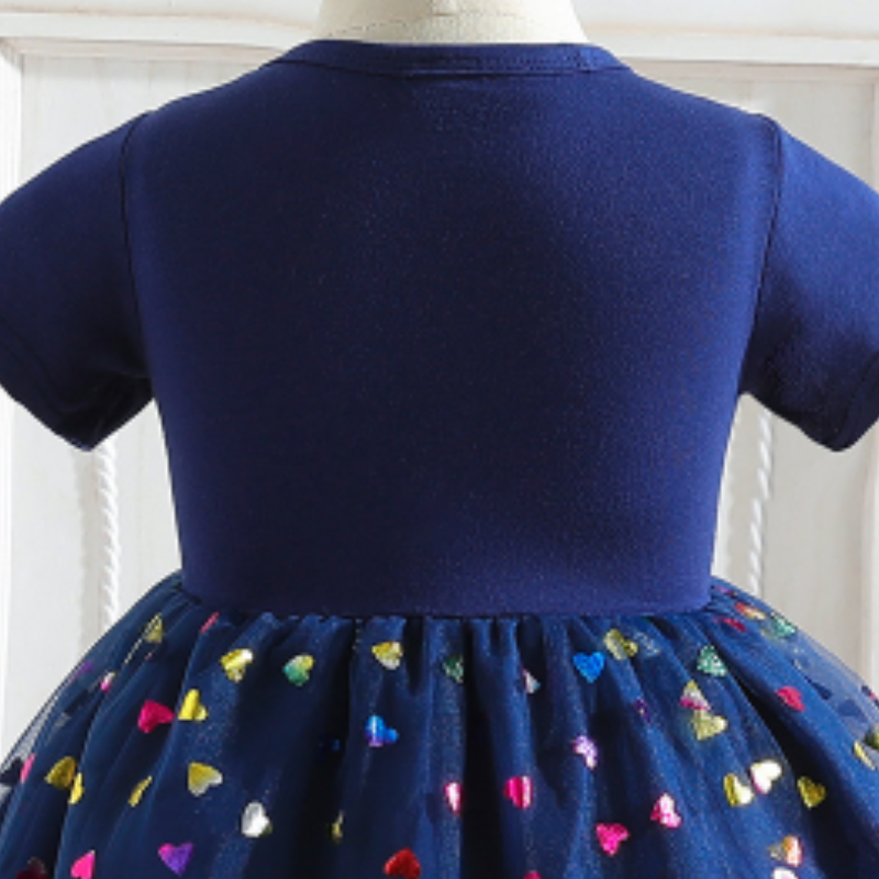 DISNEY Elsa princess dress baby clothes Children's summer dress cartoon print short sleeves and mesh princess dress.