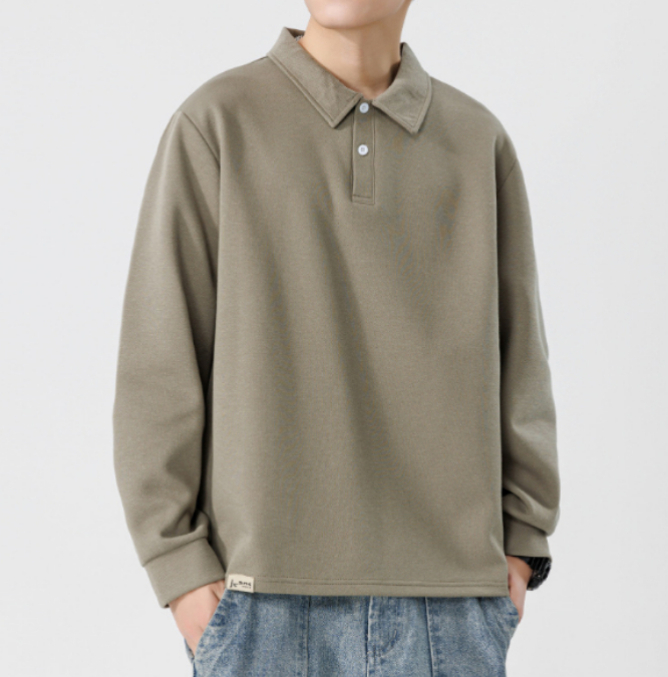 290 Men Long-sleeved Autumn and Winter Heavy Loose Solid Color Lapel Youth Casual