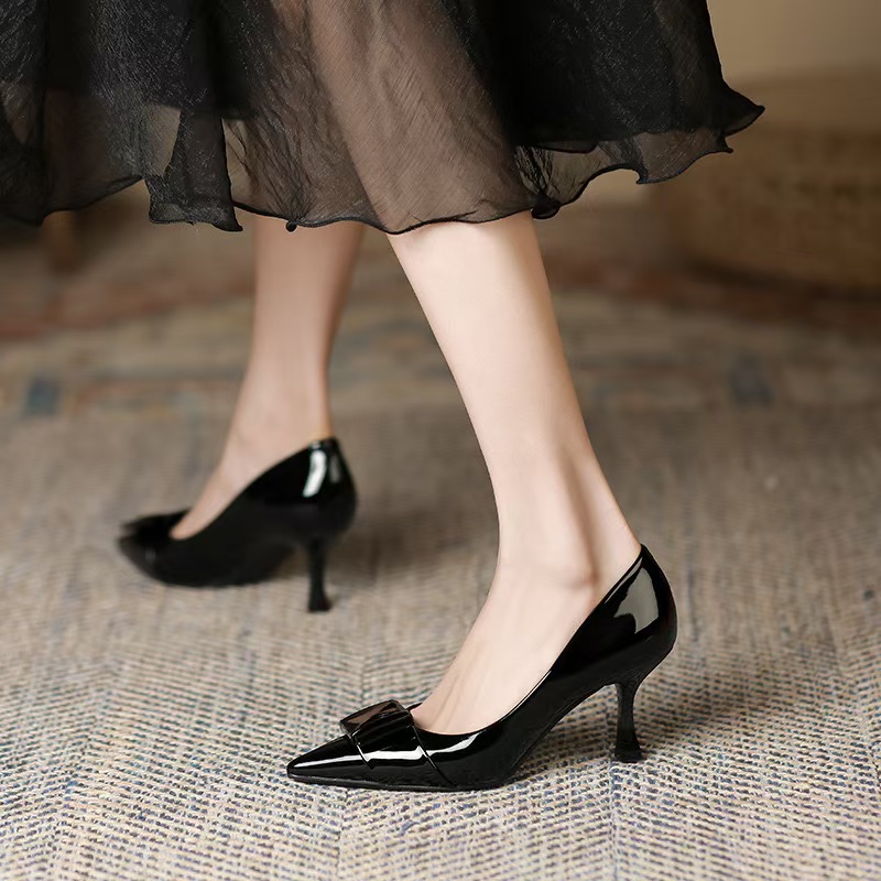 Wedge Elegant High Heels Shoe For Women Leather Buckle Pointed Pumps Wedges Nude Black Party Wedding Office Shoes 8a13 s s