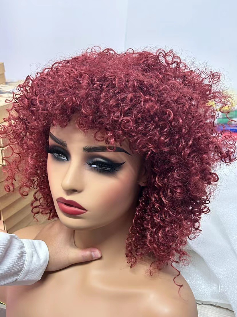 Womens New Fashion Wig Short Curly Hair Wrapping Tube Small Curly Hair Chemical Fiber Full Head Cover Wig