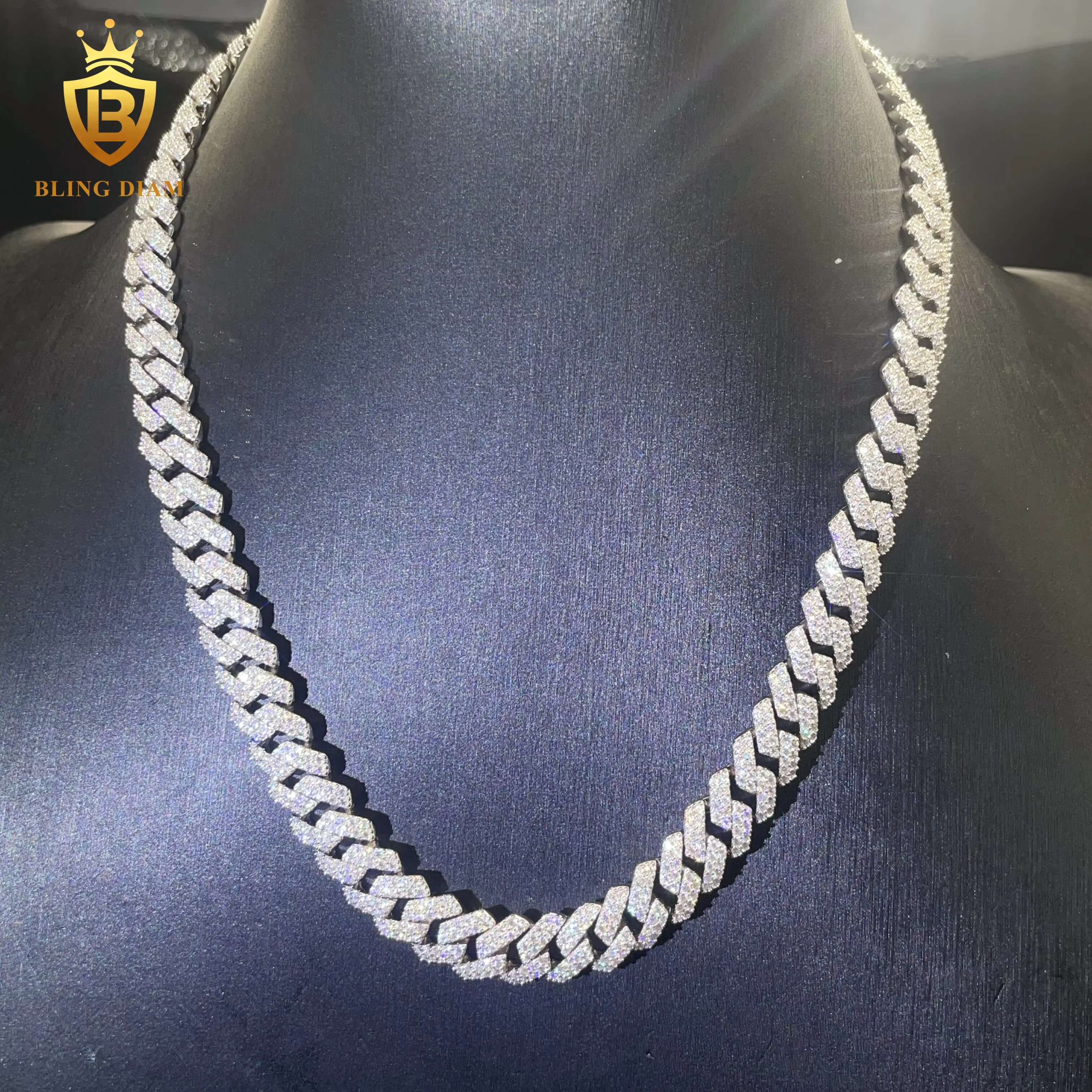Trendy Wholesale 10MM VVS Diamond Cuban Link Chain 925 Silver Moissanite Men Miami Cuban Link