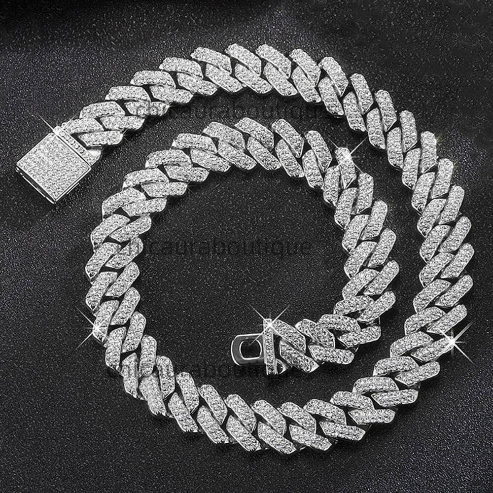 Hip Hop Shiny 15Mm Link Women Men Sier Color Rhinestone Iced Out Cuban Chain Punk Jewelry Necklace Gift
