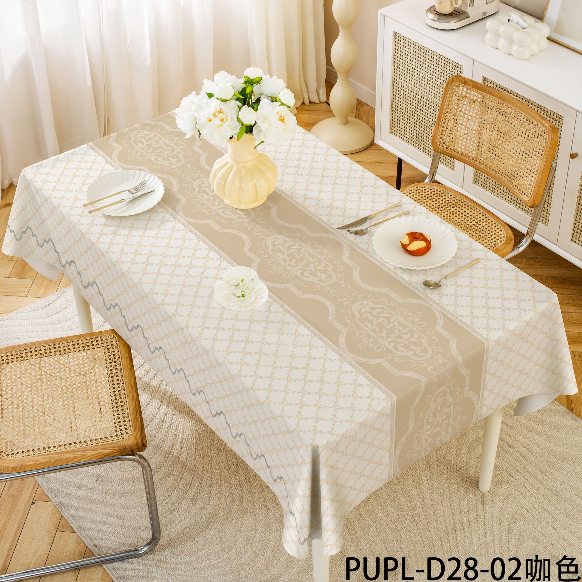 XX0385 New silk texture non-slip PU tablecloth waterproof and oil-proof ethnic style rectangular wash-free anti-scalding household tablecloth