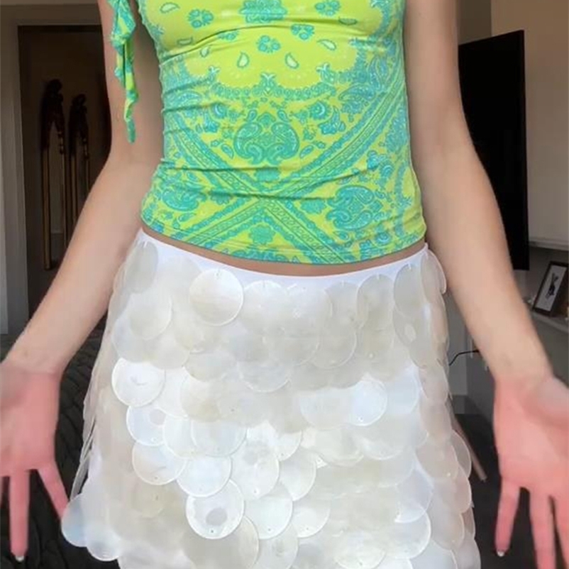 Sequin Mini Skirt Women Sexy Slim Shiny Fashion Chic Short Skirts Female Spring Summer Beach Streetwears Lady 250429