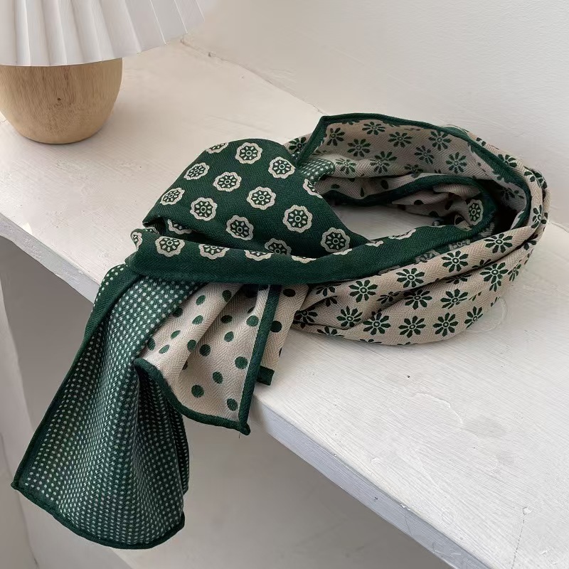 T633 new woolen plaid scarf for women, high-end and versatile polka dot shawl, dual-use long neck scarf