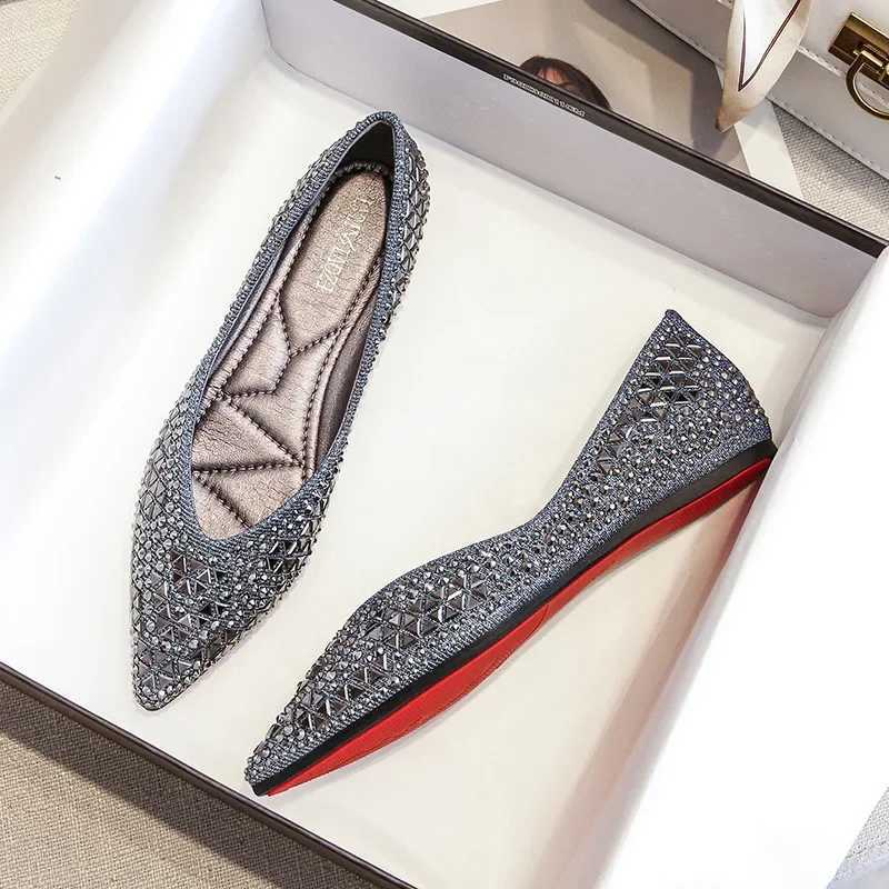 Autumn Womens Ballet Flats New Rhinestones Flat Leisure Loafers Female Plus Size 43 Slip on Boat Shoes Chaussure Femme M250506