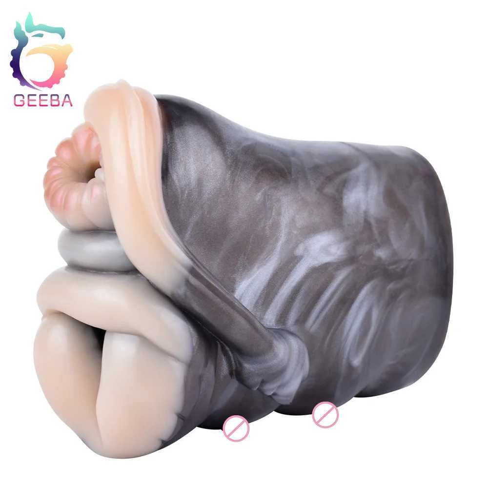 GEEBA Dual Channel Animal Giraffe Aircraft Cup Soft Silicone Male Masturbators Realistic Vagina Prostate Massage Adult Sex Toys W250506