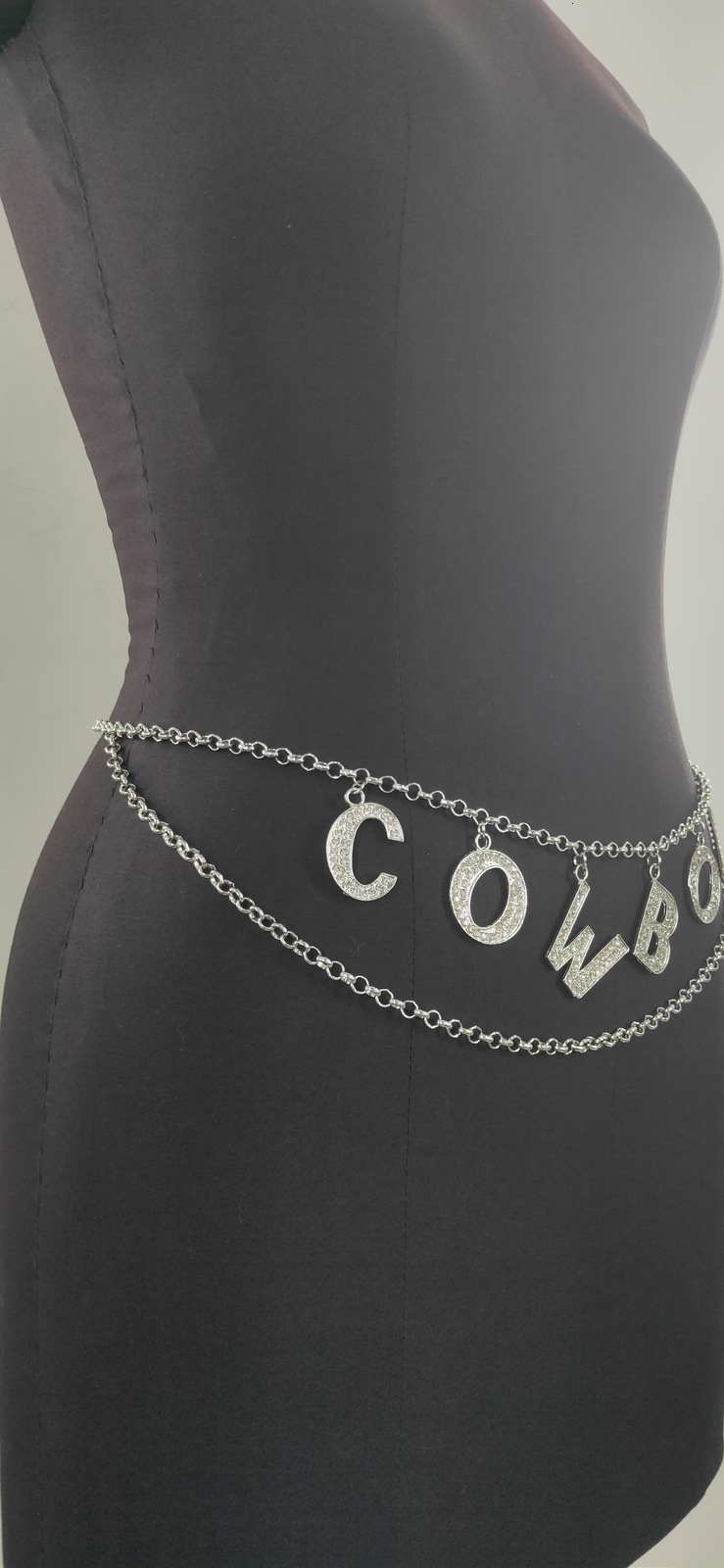 MW2936waist chain fashion rhinestone inlaid letter pendant wave flow Su chain waist chain waist accessory