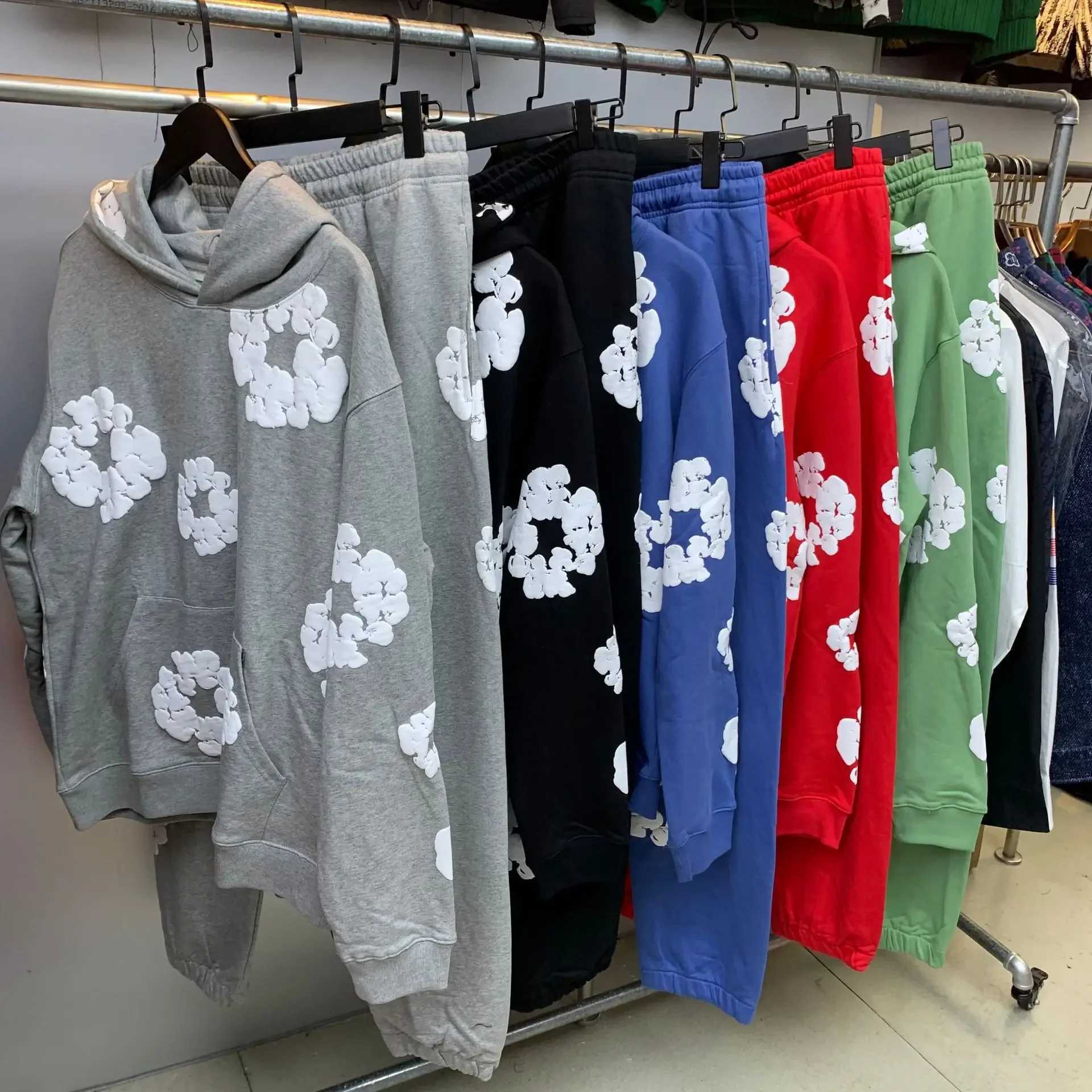 Mens casual hooded sweatshirt set cotton denim printed Trouser sportswear comfortable and breathable streetwear w250506