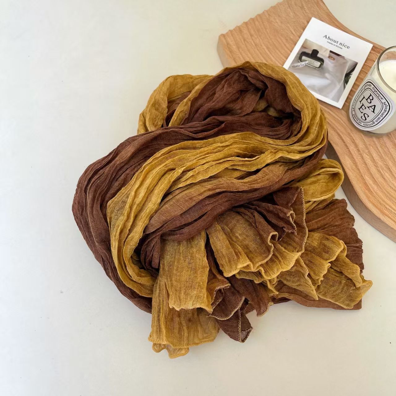 T639 cotton and linen shawl Korean style literary fresh retro color matching gradient color fashion all-match trendy pleated long scarf