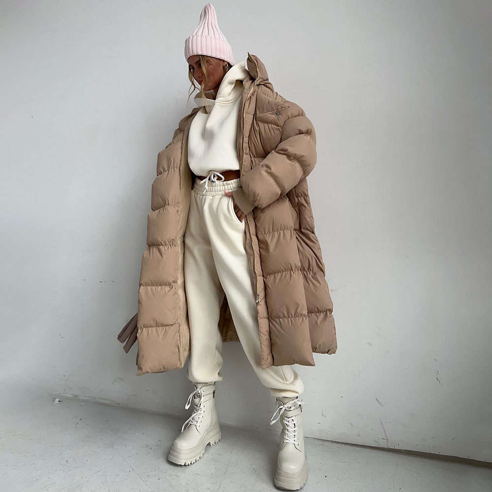 Women's Wear Long Winter New Style, Warm And Thick, Hidden Button Long Hooded Cotton Jacket