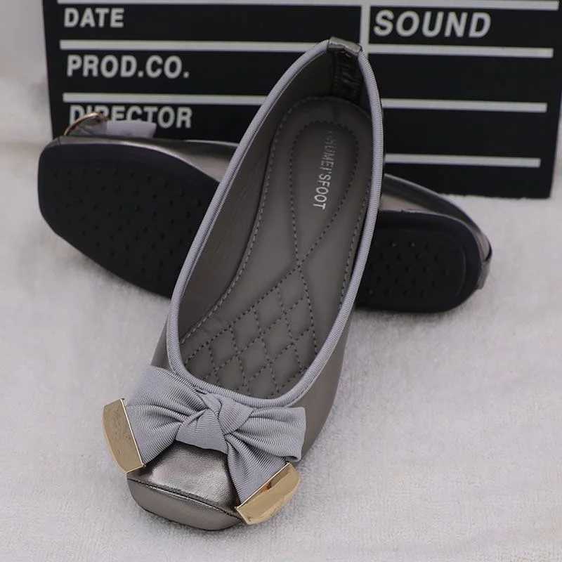Spring/Summer Womens Ballet Flat Bottom Sweet Bow Knot Lace Brand Shoes Plus Size 41 Black Gold D069 M250506