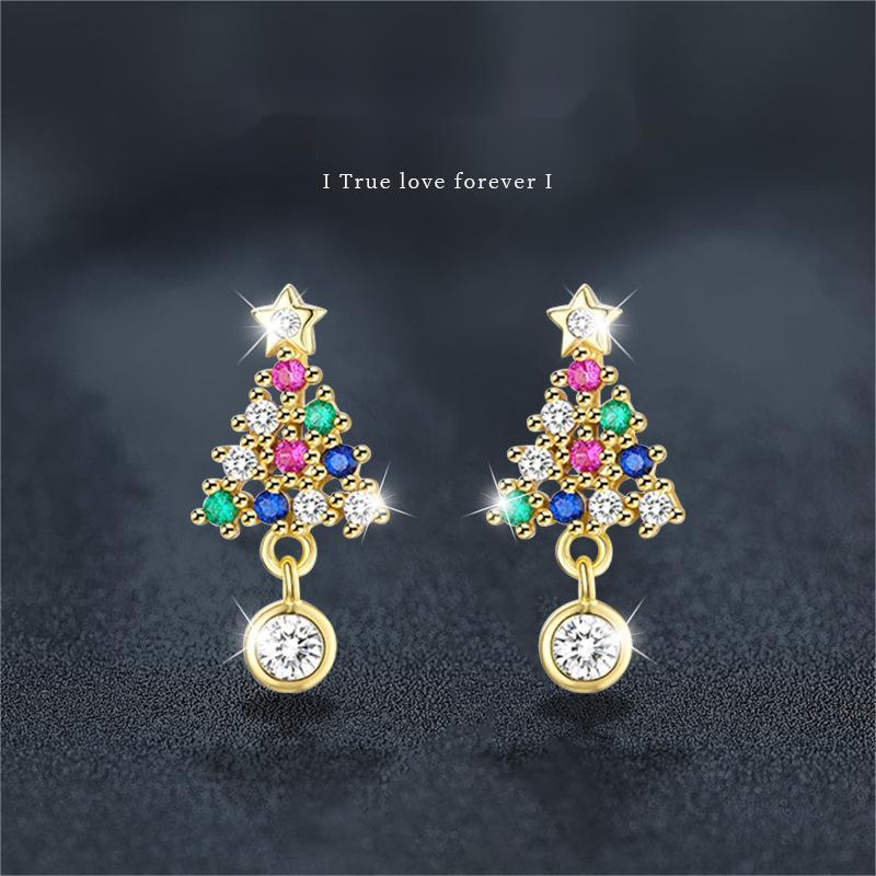Festive Gifts: S925 Sterling Silver Colored Stone Christmas-Themed Studs