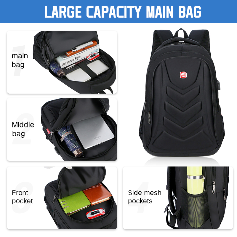 lightweight high quality business casual backpack for men usb charging port adjustable shoulder straps for office travel school 8612