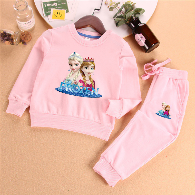 DISNEY Elsa princess baby designer clothes Girl Spring and Autumn Set Ice Cotton Children Sports Top and Pants Two-piece Suit Children Clothes