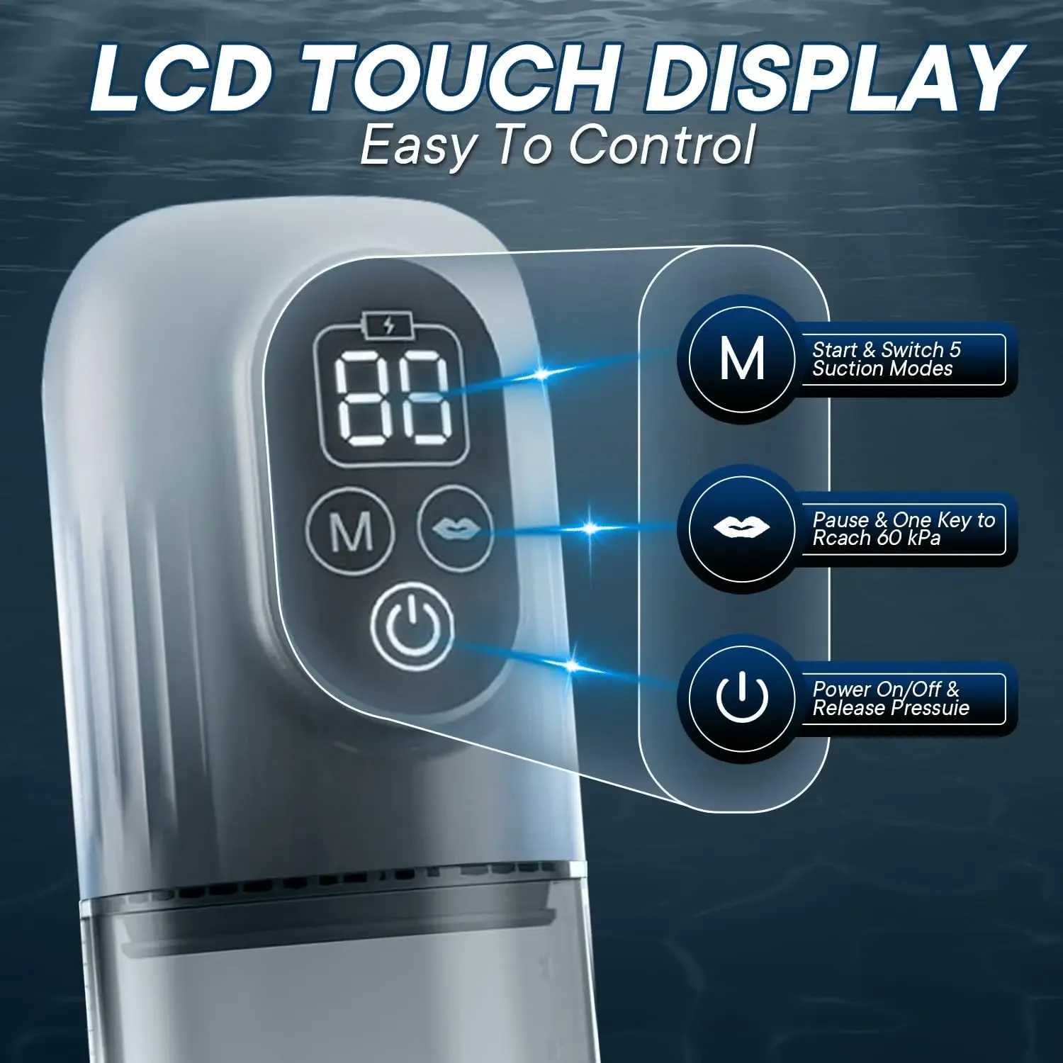 LCD electric penis pump automatic male masturbation vacuum pump with 4 training pressures and 5 temptation modes adult sex toy W250506