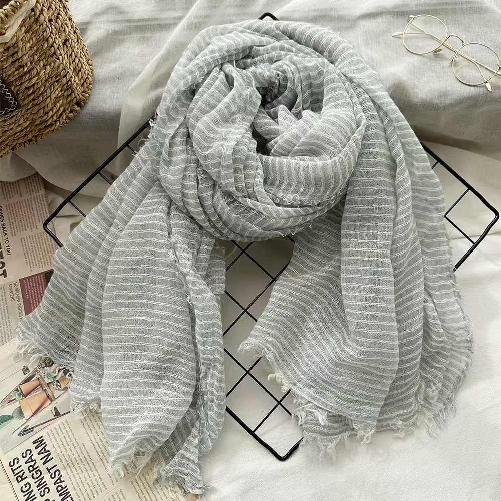 T642 wool scarf Japanese style small fresh striped ladies shawl Morandi color high-end scarf