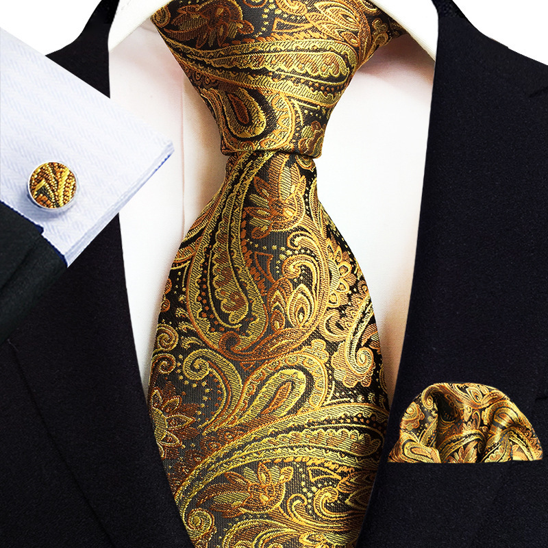 Yongfeng Straight 2025 Paisley Waist Flower Mens Tie Pocket Towel Cuff Three Piece Set 250103