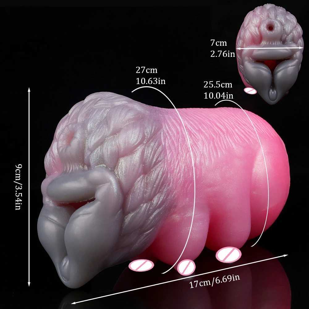 GEEBA Animal She wolf Fantasy Dual Channel Penile Stroke Silicone Male Masturbation Reality Vaginal Texture Pocket Cat Sex Toy W250506